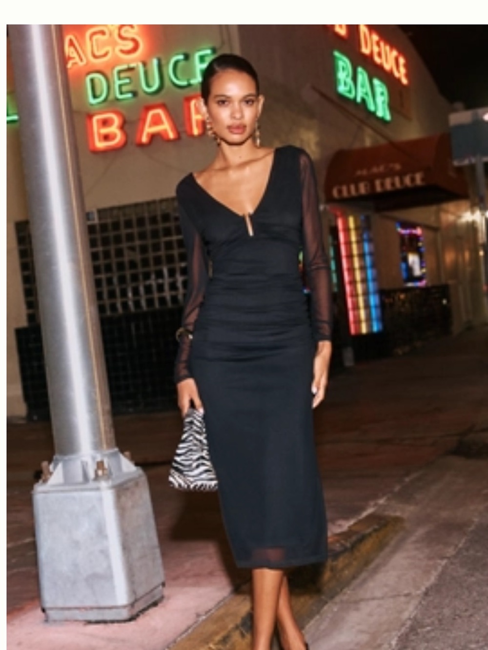 BY ANTHROPOLOGIE LONG-SLEEVE DEEP-V HARDWARE MIDI DRESS